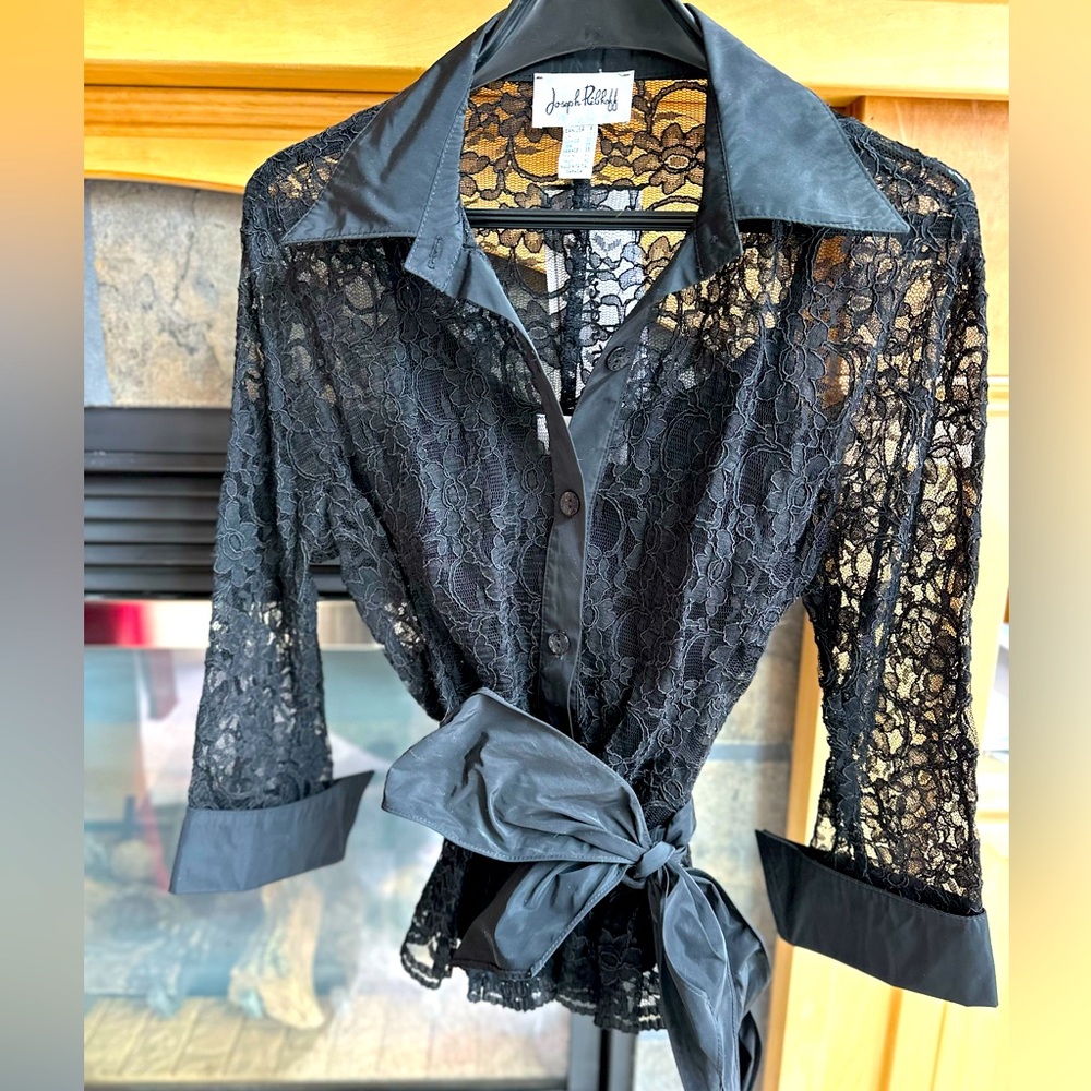 NWT Joseph Ribkoff Black Lace Cocktail Blouse with tank Size 8 Gorgeous!!!